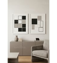 Modernist Geometri 2’li Ahşap Çerçeveli Tablo Seti