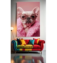 PEMBE PUG KÖPEK V1 Ev Duvar Salon Güzellik Salonu Ofis Dükkan Dekarasyon Kanvas Tablo (Çok Renkli)