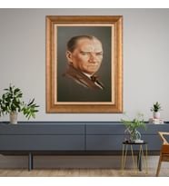 Altın Paspartulu Atatürk  Çerçeveli Tablo C342 (Gold)