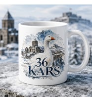 Kars Temalı Memleket Kupası – 36 Kars Kazı Karlı Tarihi Yapılar ve Şehir Manzarası Suluboya Baskılı Seramik Kupa