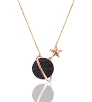 Gümüş rose siyah onix taşlı satürn gezegen kolye SGTL12512SIYAH