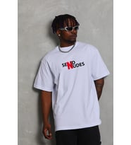 Erkek Kısa Kol Yazlık Tişört Bisiklet Yaka Baskılı Oversize T-Shirt - Beyaz