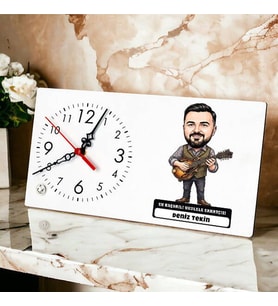 Ukulele Sanatçısı Müzisyen Erkek Karikatürlü Masa Saati