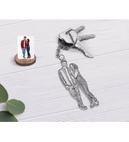 BK Gift Kişiye Özel Tam Boy Karakalem Sevgililer Şeffaf Pleksi Anahtarlık-1 (Beyaz)