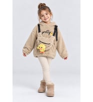 Kız Çocuk Peluş Kapüşonlu Sweatshirt Pretty Nakışlı Oyuncak Aksesuarlı Çantalı Kışlık Üst Ak4130