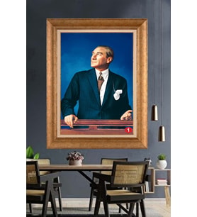 Altın Varaklı Çerçeveli Paspartulu Atatürk Tablo TR1496 (Gold)