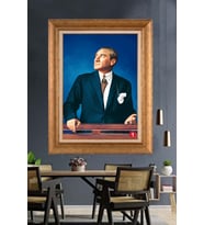 Altın Varaklı Çerçeveli Paspartulu Atatürk Tablo TR1496 (Gold)