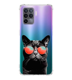 PrintiFy Oppo Reno 5 Lite Uyumlu Kedi 3 Baskılı Şeffaf Köşe Korumalı Antişok Kılıf