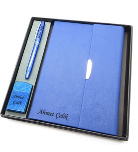 Signator® Codex  N210 Kişiye Özel Defterli Set - İsme Özel Mavi Kalem + İsme Özel Mavi Defter + İsme Özel Mavi Çakmak  İsme Özel Kutusunda Hediyelik Set (Karışık)