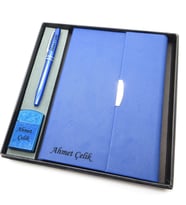 Signator® Codex  N210 Kişiye Özel Defterli Set - İsme Özel Mavi Kalem + İsme Özel Mavi Defter + İsme Özel Mavi Çakmak  İsme Özel Kutusunda Hediyelik Set (Karışık)
