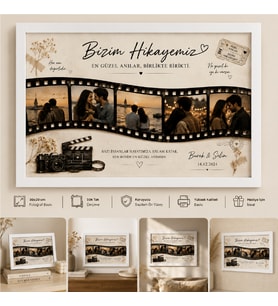 Nostaljik Film Şeritli Bizim Hikayemiz Kişiye Özel Fotoğraf Baskılı Çerçeve (20x30cm)