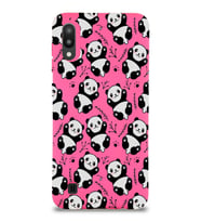 Samsung Galaxy M10 Uyumlu Lansman Kılıf Panda Tasarımlı İçi Kadife Kapak-Neon Pembe (Şeffaf)