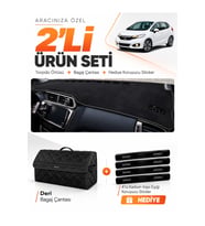e-biz HONDA JAZZ (2018-2020) Uyumlu Torpido Örtüsü + Deri Bagaj Çantası Seti - Siyah - HO019