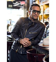 Golden fermuarlı kapitone dikiş detaylı biker mont (Siyah)