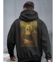 Mona Lisa Köpek Tasarımlı Siyah Unisex Kapüşonlu Sweatshirt – Sanatsal & Retro Hoodie