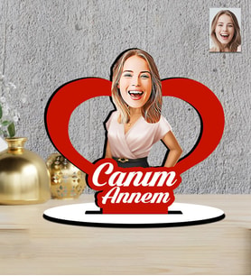 Anneler Günü Hediyesi Kalp  Tasarımlı Karikatür   Mdf  Biblo (Çok Renkli)