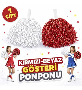 1 Çift ( 2 Adet ) Kırmızı-Beyaz Renk 23 Nisan 19 Mayıs 29 Ekim Okul Gösteri Ponponları Ekstra Dolgun (5343)