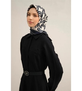 2025  İLKBAHAR - YAZ - DJ SAF İPEK EŞARP 9343D01 ( SURA)-9343D01 (Lacivert - Beyaz) (Lacivert-Beyaz)