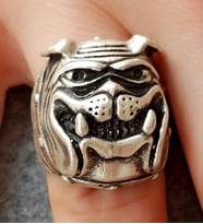 Bulldog Şekilli Erkek Yüzük Gümüş Kaplama Ayarlanabilir El Yapımı Yüzük