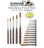 Resim Fırçası 1 - 3 - 5 - 7 - 9 Numara 1 Paket 5 li Samur Yuvarlak Uçlu Fırça Seti Guaj Sulu Akrilik Yağlı Boya Fırçaları (Naturel)