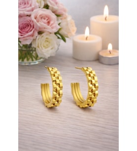 Gold Renk Kordon Model Yarım Halka Çelik Küpe