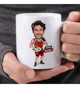 Kişiye Özel Sağlıklı Beslenen Sporcu Erkek Karikatürlü Kupa Bardak