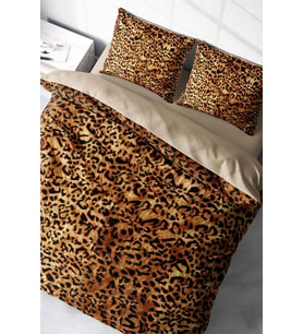 Leopar Çift Kişilik Nevresim Takımı Özel Dokuma Pamuk Saten Golden Leopard