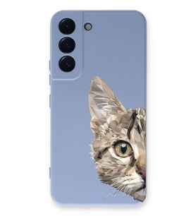 Samsung Galaxy S22 Plus Uyumlu Lansman Kılıf Catface Tasarımlı İçi Kadife Kapak-Lila (Şeffaf)