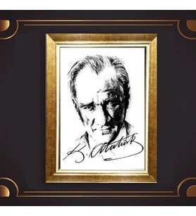 Altın Varaklı Çerçeveli Paspartulu Atatürk Tablo nl02A212 (Gold)