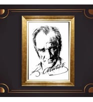 Altın Varaklı Çerçeveli Paspartulu Atatürk Tablo nl02A212 (Gold)