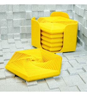 3D Baskı Super Fidget Coaster Seti - Altıgen Desenli Bardak Altlığı ve Tutucu-Sarı