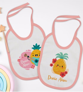 BK Kids Kişiye Özel Sevimli Ananas Tasarımlı 2’li Pembe Mama Önlüğü-1