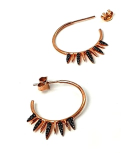 Oniks taşlı gümüş rose trend yarım halka küpe cap 2 cm