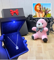 Kişiye Özel Fotoğraflı ve Işıklı Kutuda 925 Ayar Gümüş Kolye Peluş Anahtarlık Hediyeli (Model 5)