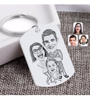 BK Gift Kişiye Özel Karakalem 3'lü Aile Karikatürlü Pleksi Anahtarlık-1 (Beyaz)