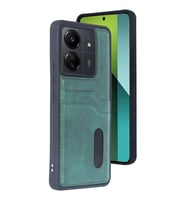 Xiaomi Redmi 13c Kılıf Sara Kartvizitli Deri Kılıf - Koyu Yeşil