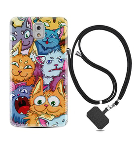Samsung Note 3 4 5 8 9 20 Ultra 10 Lite Kılıf Boyun Askılı Silikon Kediler 1723