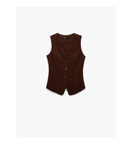 Koton V Yaka Düğmeli Slim Fit Kahverengi Kadın Yelek 6WAK30093EK