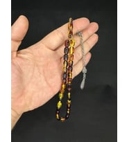 TOZ KEHRİBAR TESBİH SARI/KAHVERENGİ KAPSÜL KESİM 10MMX7MM T-597 (Çok Renkli)
