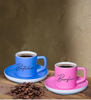 BK Gift Kişiye Özel İsimli Pembe ve Mavi Renk İkili Türk Kahvesi Fincan Seti-105, Ev Hediyesi, Arkadaşa Hediye, Doğum Günü Hediyesi