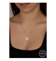 Swarovski Crystal Taşlı Kare Gümüş Kadın Kolye