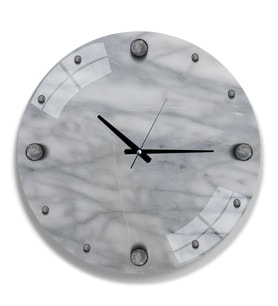 Gümüş Mermer Cam Saat - 40 cm