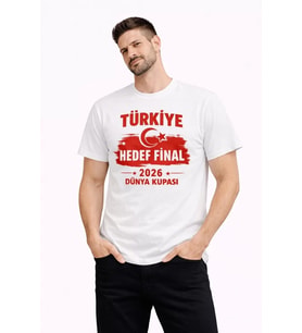 Erkek TÜRKİYE Baskılı Tişört Ay Yıldız 2026 Dünya Kupası Taraftar Forma T-Shirt - Beyaz