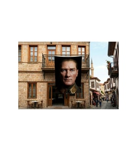 Mavi Gözlü Atatürk Yakın Çekim Portre Poster Bayrak Premium Raşel Kumaş 300x450cm ATA67