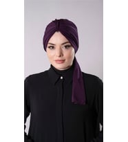 Mürdüm Pratik Hazır Geçmeli Tesettür Bone Sandy Kumaş Atkılı  2204_07