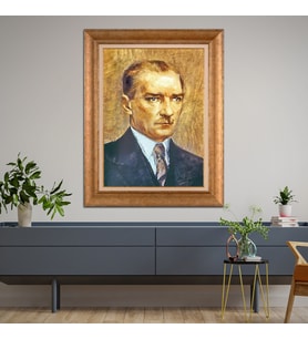 Altın Paspartulu Atatürk  Çerçeveli Tablo C326 (Gold)