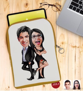 BK Gift Kişiye Özel Sevgililer Karikatürlü Taşınabilir Koruyucu Tablet Kılıfı & Organizer Çanta - Sarı-6