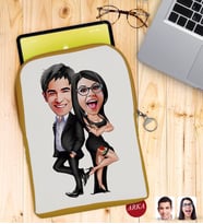 BK Gift Kişiye Özel Sevgililer Karikatürlü Taşınabilir Koruyucu Tablet Kılıfı & Organizer Çanta - Sarı-6