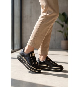 Ayakmod Bej Cilt Kalın Rahat Tabanlı Bağcıklı Kadın Casual Yürüyüş Ayakkabı Sneaker 431173