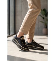 Ayakmod Bej Cilt Kalın Rahat Tabanlı Bağcıklı Kadın Casual Yürüyüş Ayakkabı Sneaker 431173